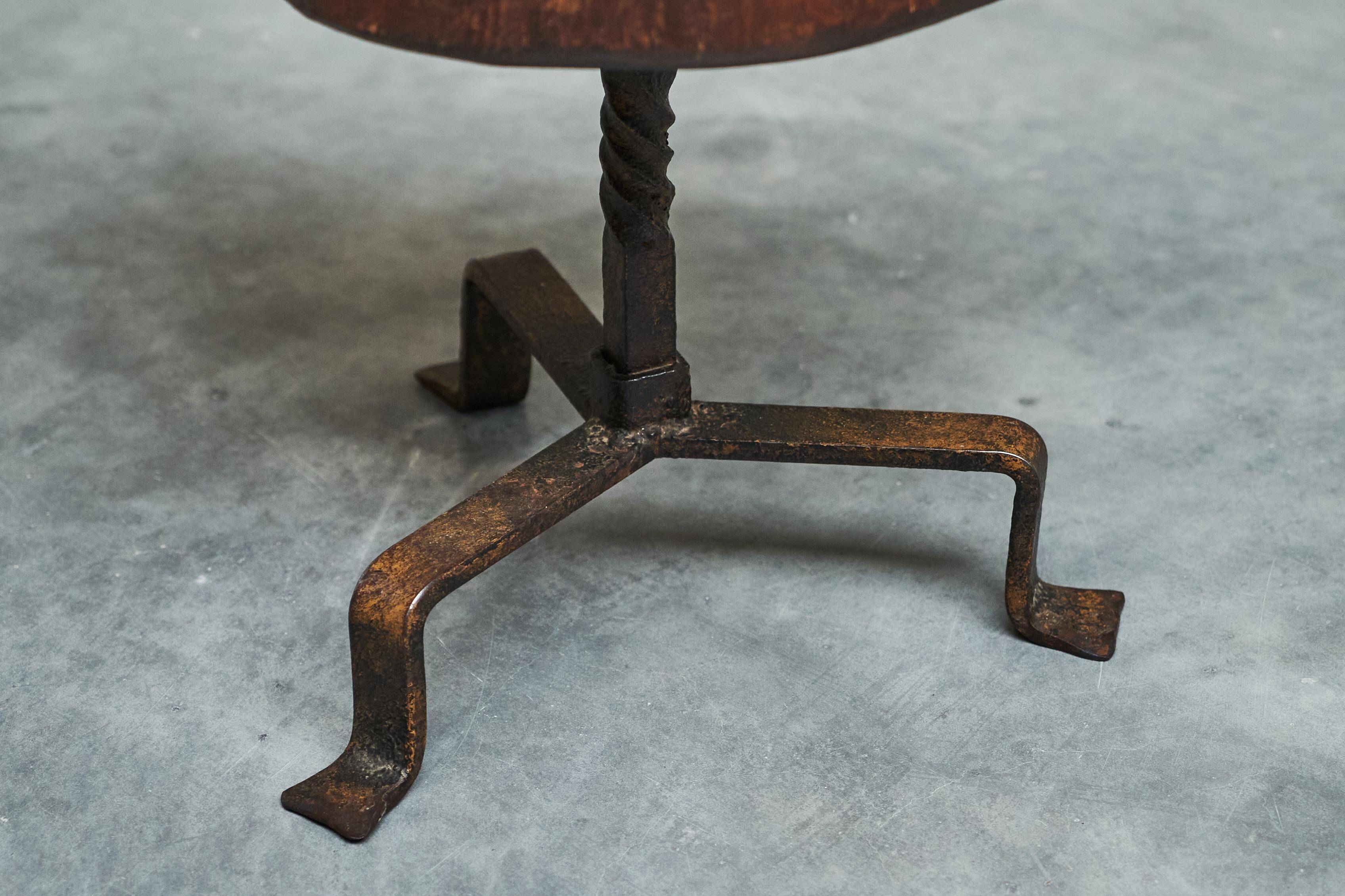 Tree Stump Stool or Solid Wood and Wrought Iron Side Table, Mid-Century