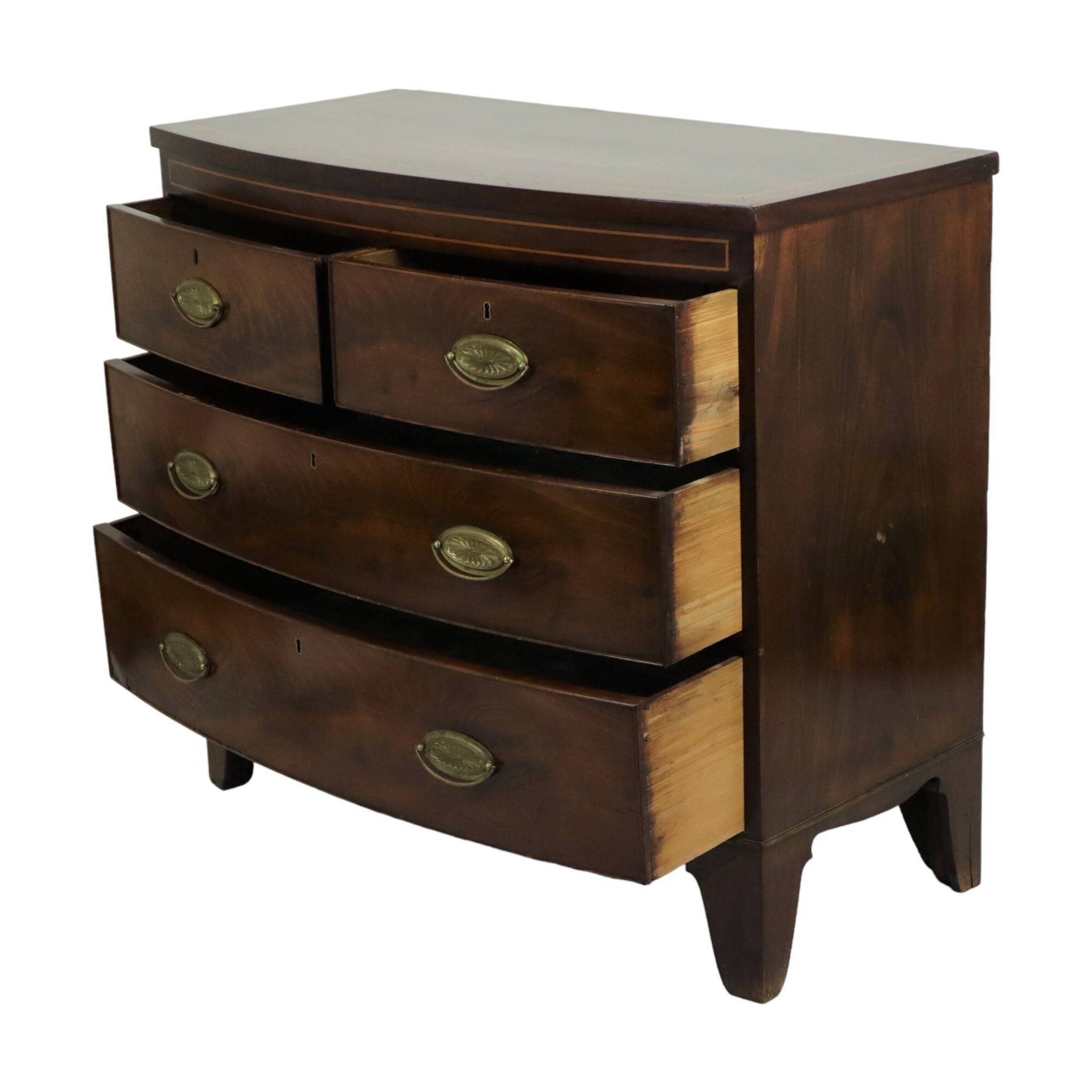 Large Antique English Chest of Drawers Bow Front 1860 Mahogany Veneer 106cm