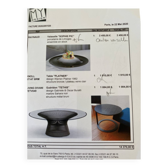 Table "PLATNER" design Warren Platner 1962 structure bronze / plateau verre