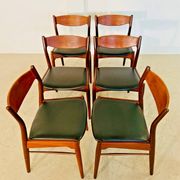 Danish vintage Arne Wahl Iversen teak and leather dining chairs model 26 - 1960s