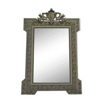 Glass or golden mirror of old fireplace 67x100cm pediment with chimeras