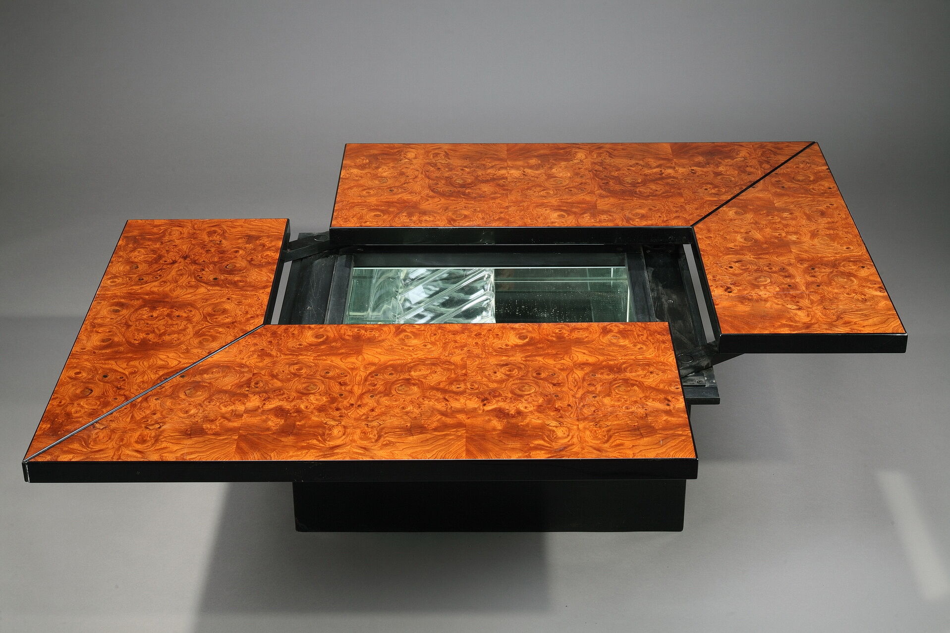 Coffee table in magnifying glass of elm by Paul Michel