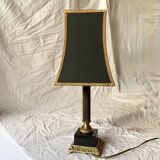 Vintage table lamp in gold brass and black marble