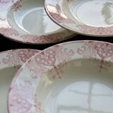 6 vintage Lunéville ironstone soup plates - “Mauresque” red