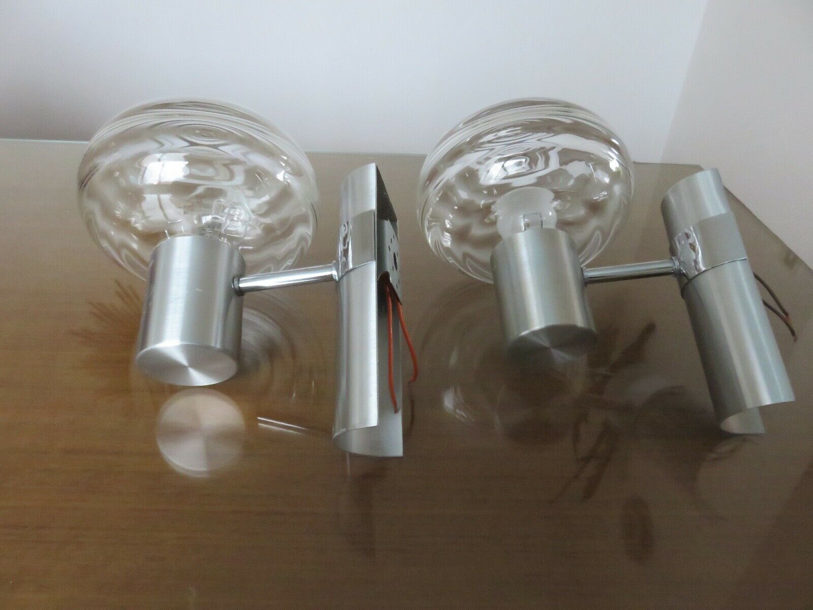 Pair of wall lamps, chrome metal and brushed aluminum 60s 70s