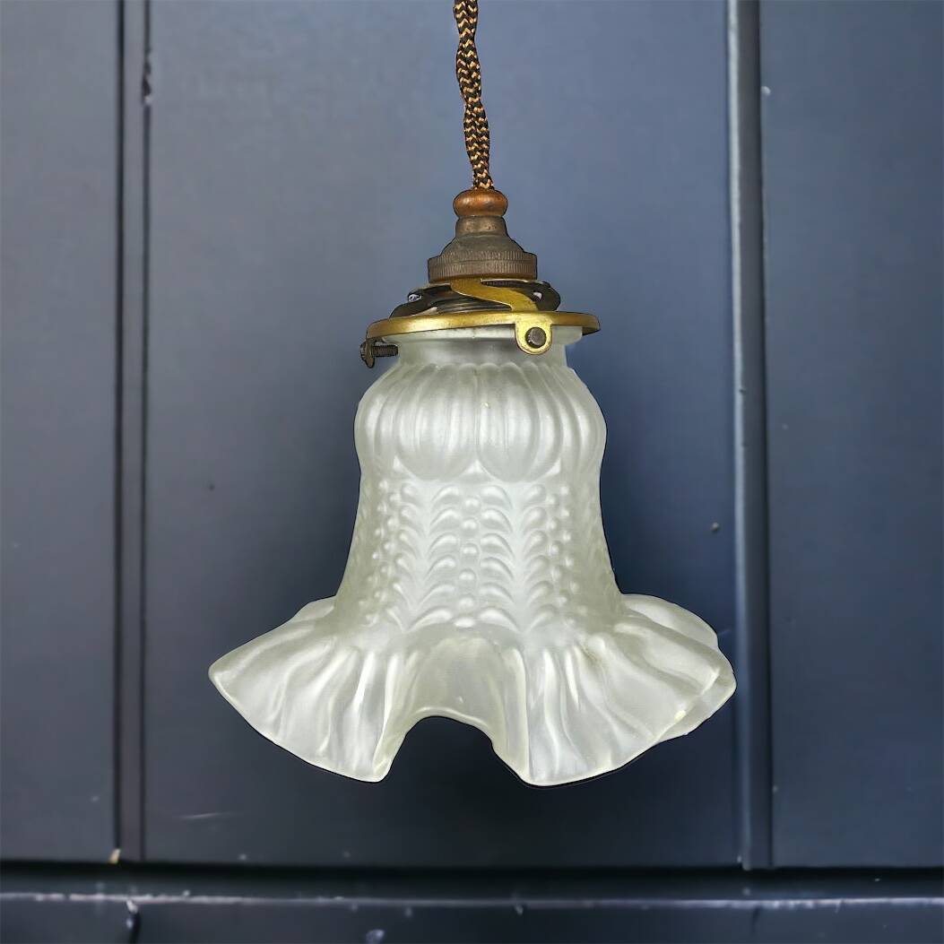 French mid century frosted glass tulip hanging lamp, 1950s