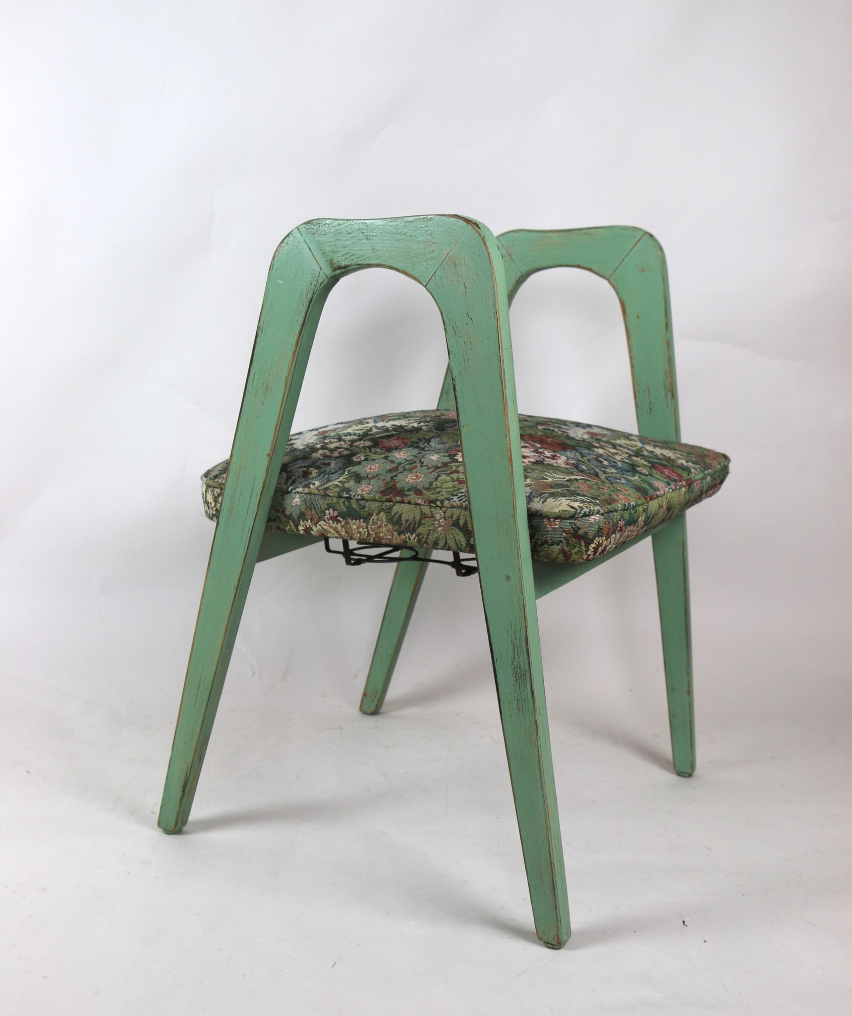 Lot de 2 tabourets verts à fleurs vintage