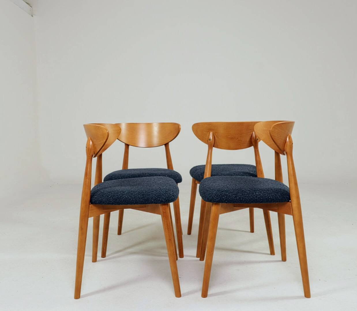 Vintage Scandinavian boucle navy blue chairs set of 4