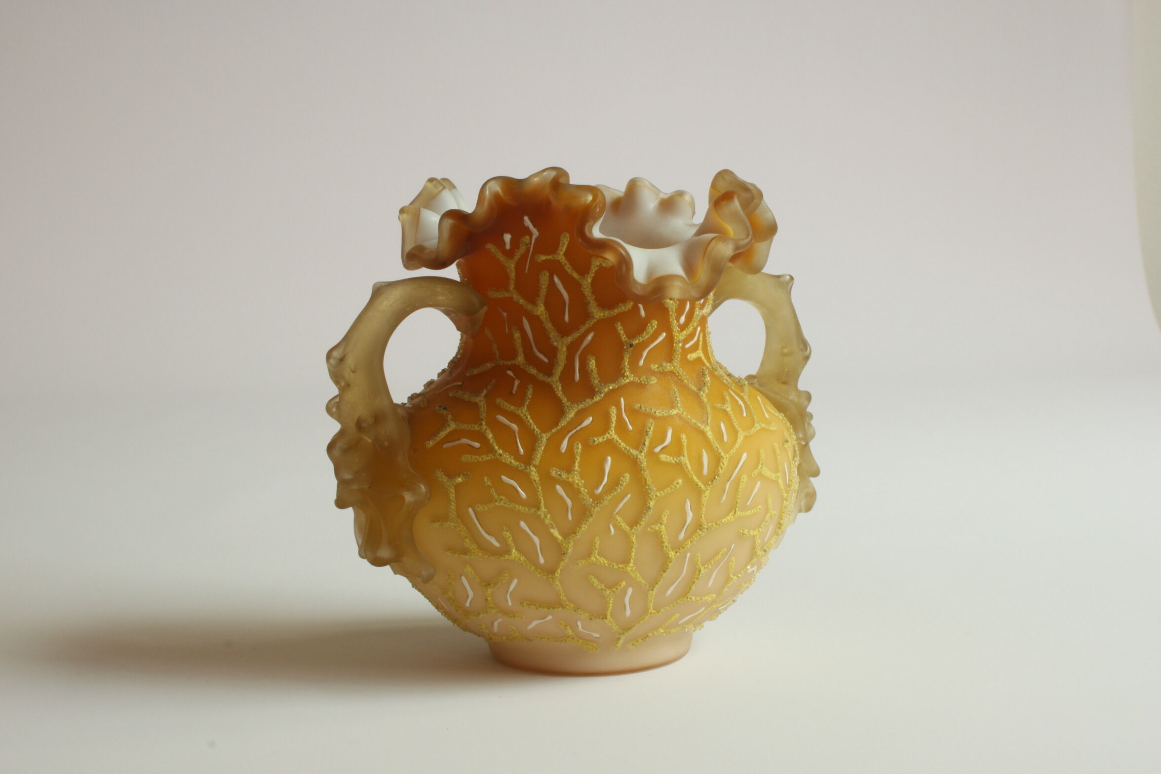 Victorian glass peach sunrise coralene vase, late 19th century.