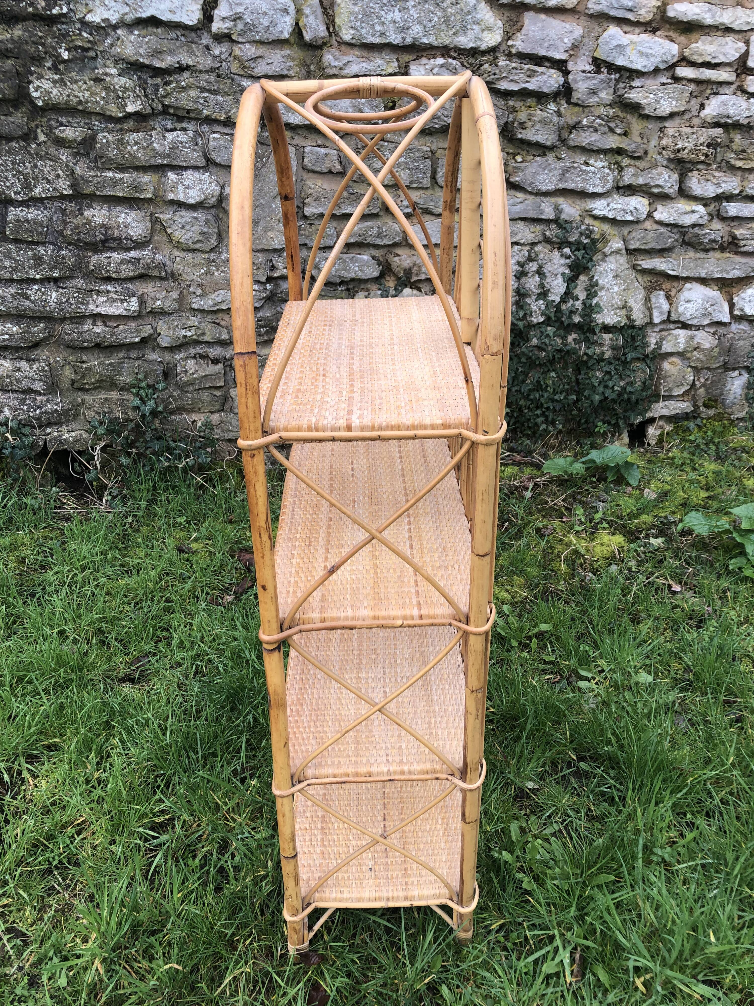 Vintage 60s bamboo rattan standing shelf