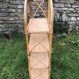 Vintage 60s bamboo rattan standing shelf