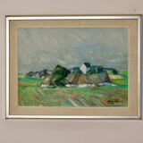 Peinture à l'huile sur toile suédoise du milieu du siècle " Paysage " de Carl Berndtsson -- Vintage et encadrée