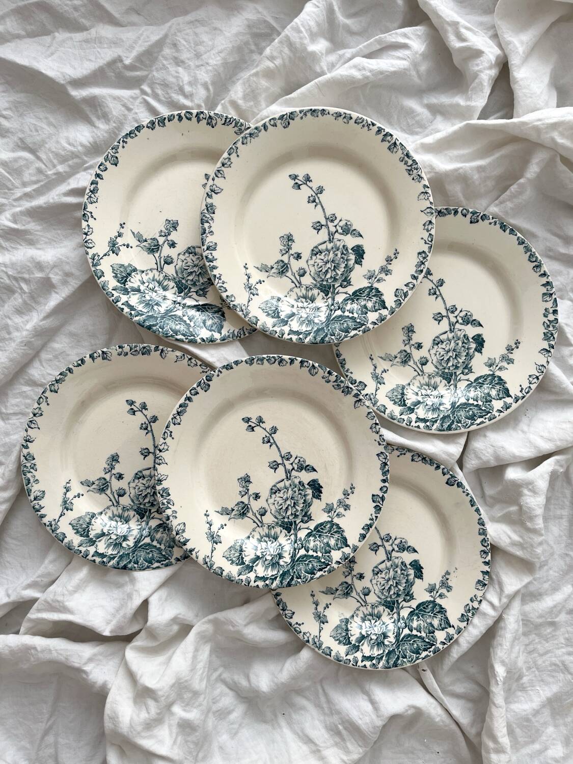 6 flat ironstone plates "Hollyhock" Gien