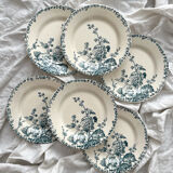 6 assiettes plates en terre de fer «Rose trémière» Gien