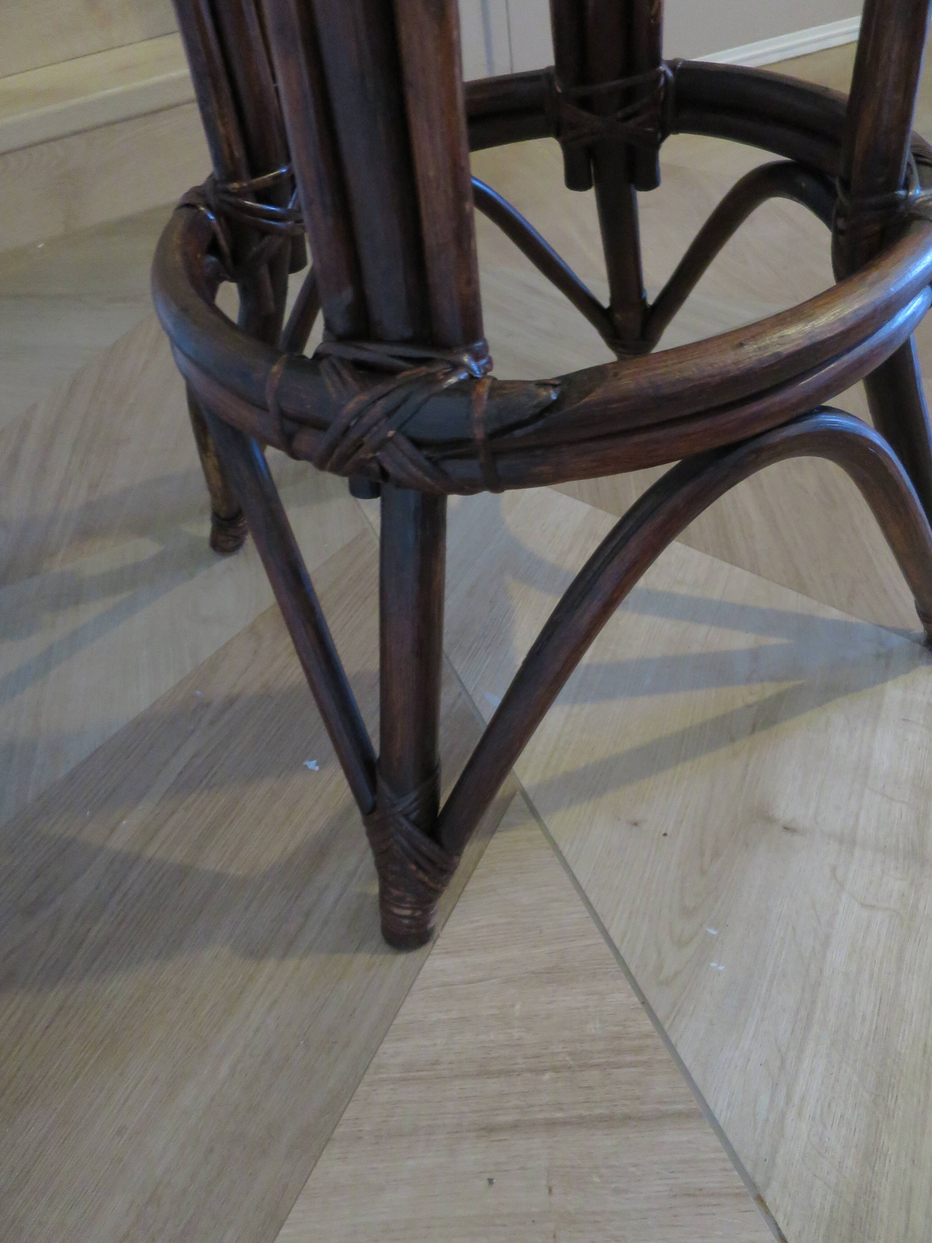 Set of 2 swivel bar stools / chairs - wood - cane - rattan - 80s