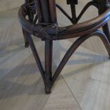 Set of 2 swivel bar stools / chairs - wood - cane - rattan - 80s