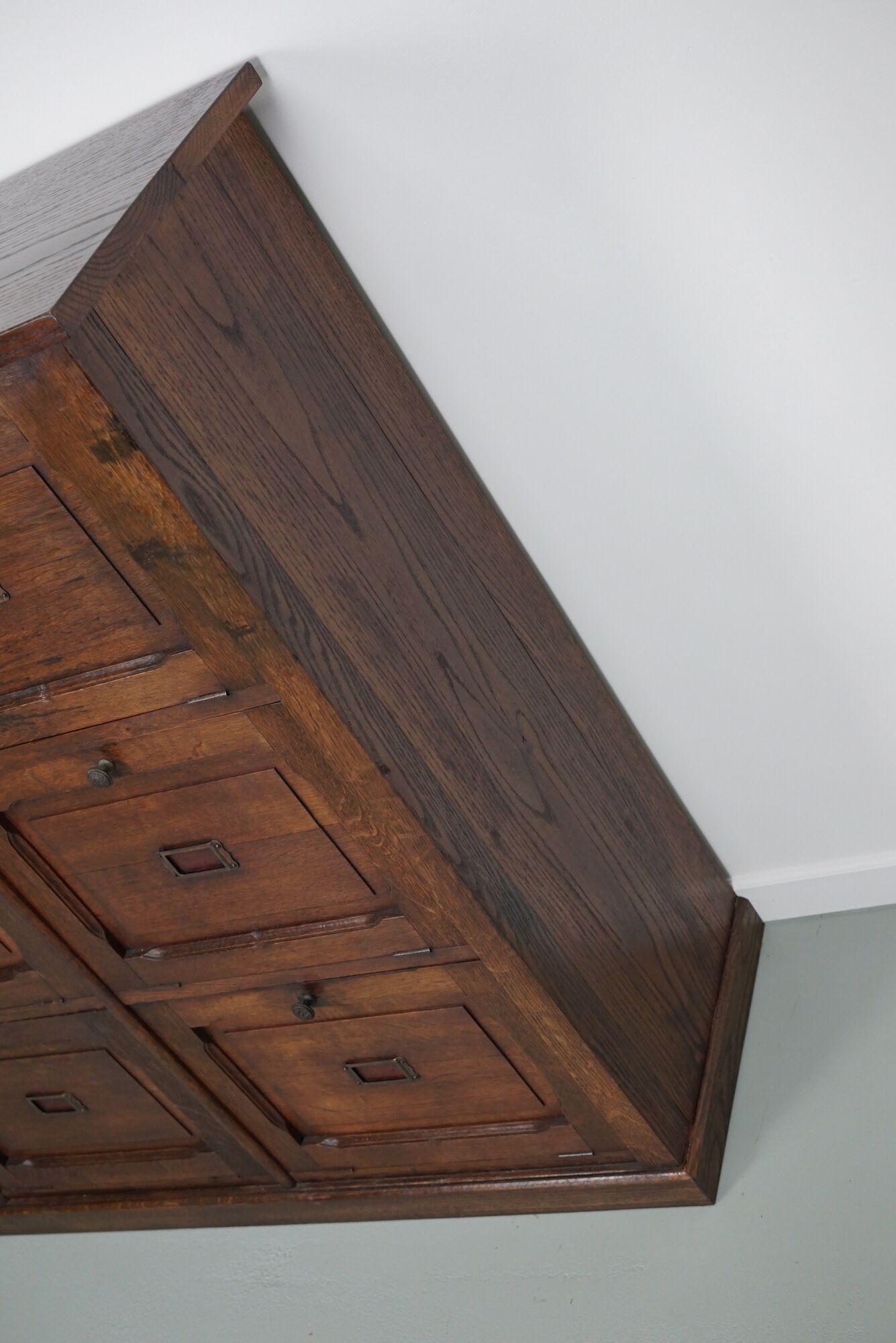 Antique french oak apothecary / filing cabinet folding doors, late 19th century