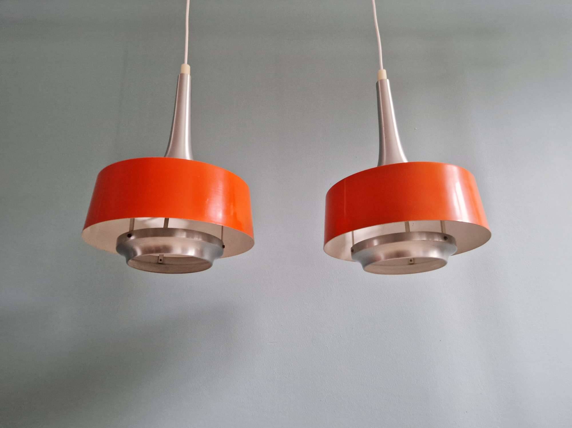 Pair of Scandinavian brushed aluminium pendants, 1960s