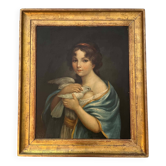 Young woman with a dove. 19th-century portrait imitating classical painting.