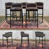 Série de 5 tabourets style industriel en métal et cuir, travail moderne