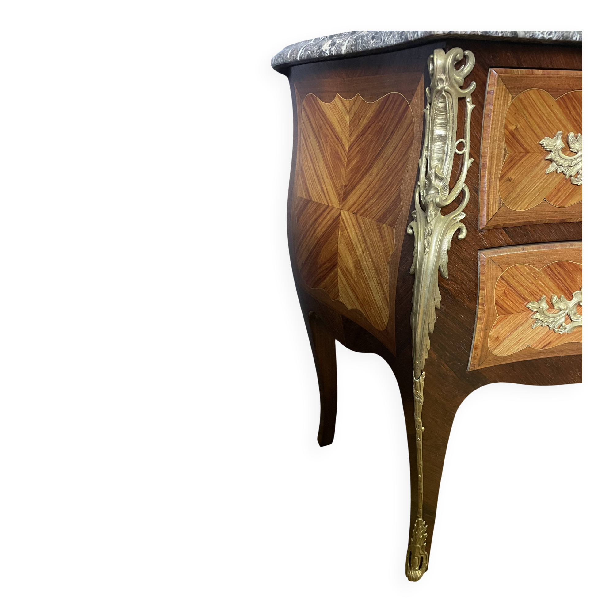 Louis XV style commode in marquetry from around 1920.