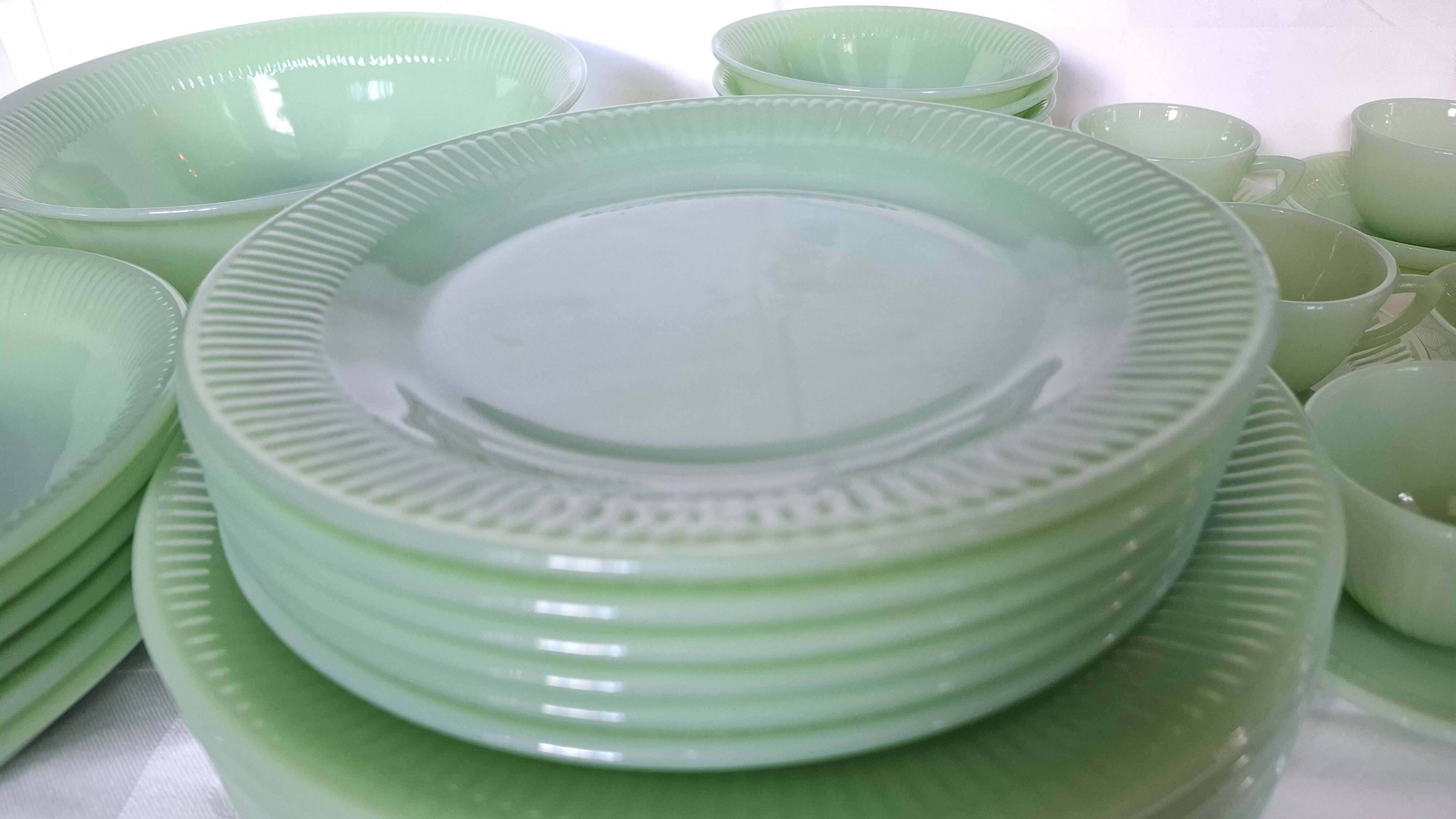 Rare 1950s Fire-King Jadeite "Jane Ray" Dinner & Coffee Service - 32-Pieces