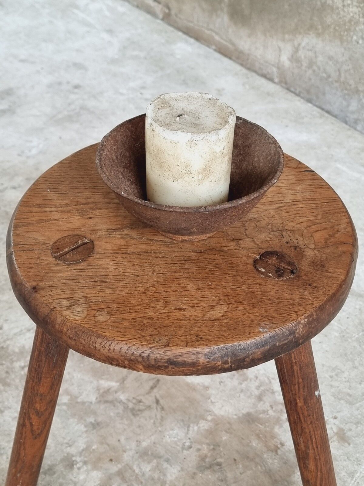 Vintage stool side table oak wood