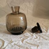 Vintage carafe smoked glass engraved decoration