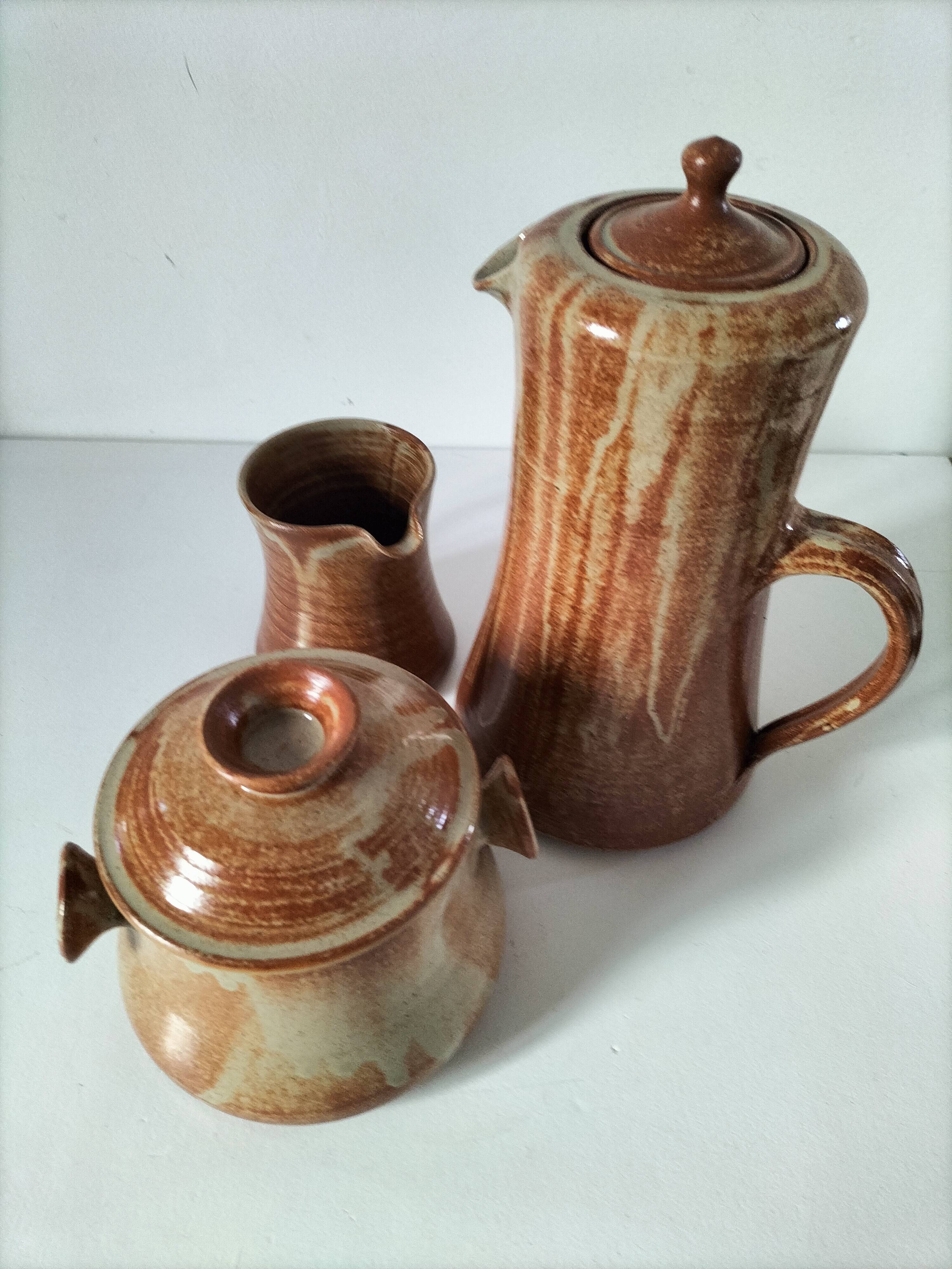 Stoneware coffee service signed Daniel Auger, Puisaye (Burgundy), 1970s