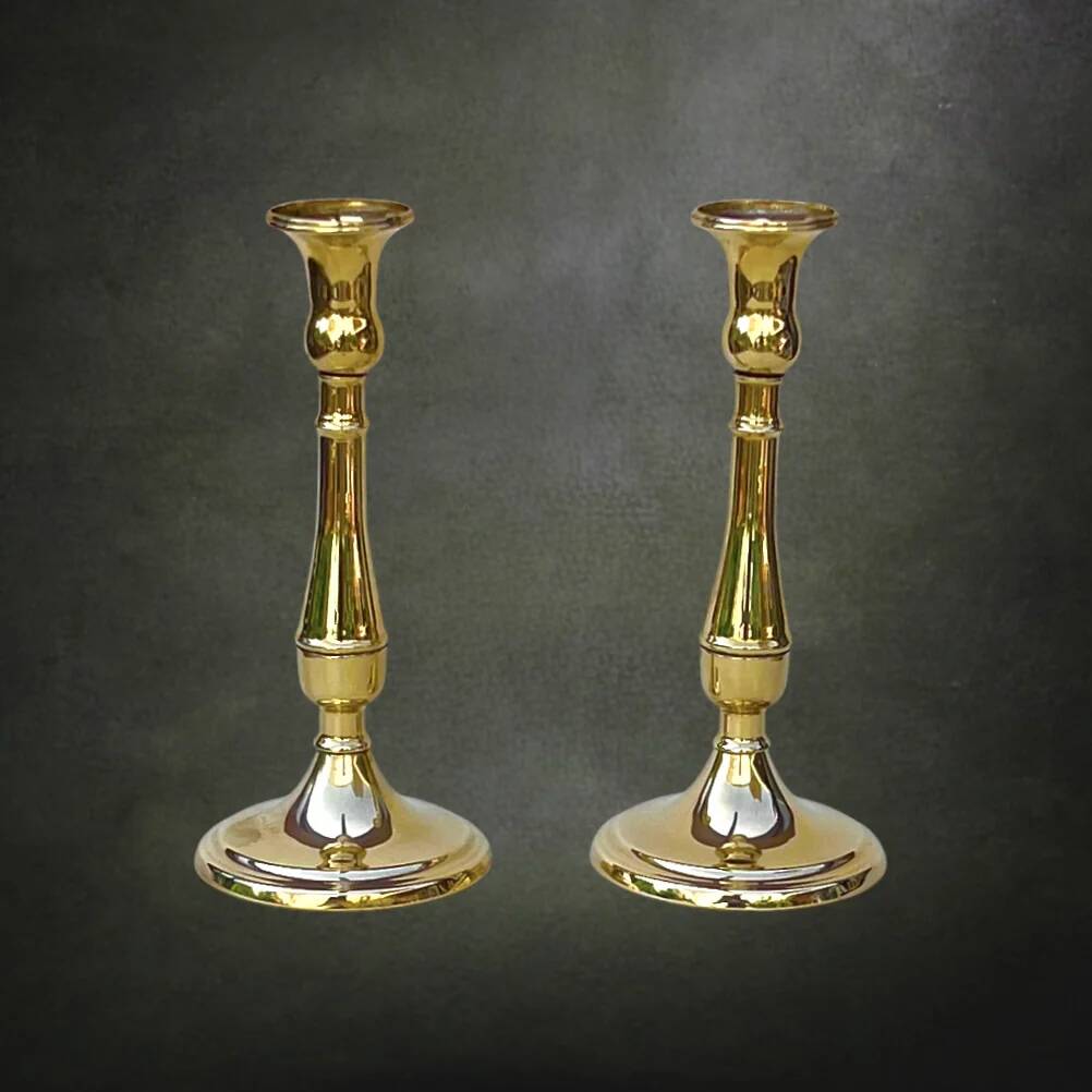 Pair of polished brass candlesticks – 1950s 60s