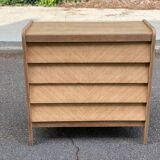 Commode scandinave 4 tiroirs rénovée en bois brut 1940