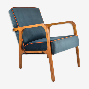 Fauteuil vintage original velours bleu océan années 1960