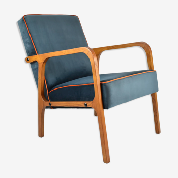 Original vintage armchair, restored, ocean blue velvet, 1960s