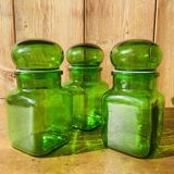 Set of 3 Ariel vintage green glass jars