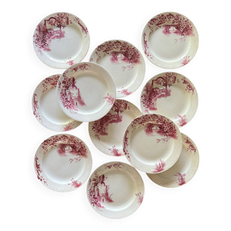 10 pink ironstone flat plates