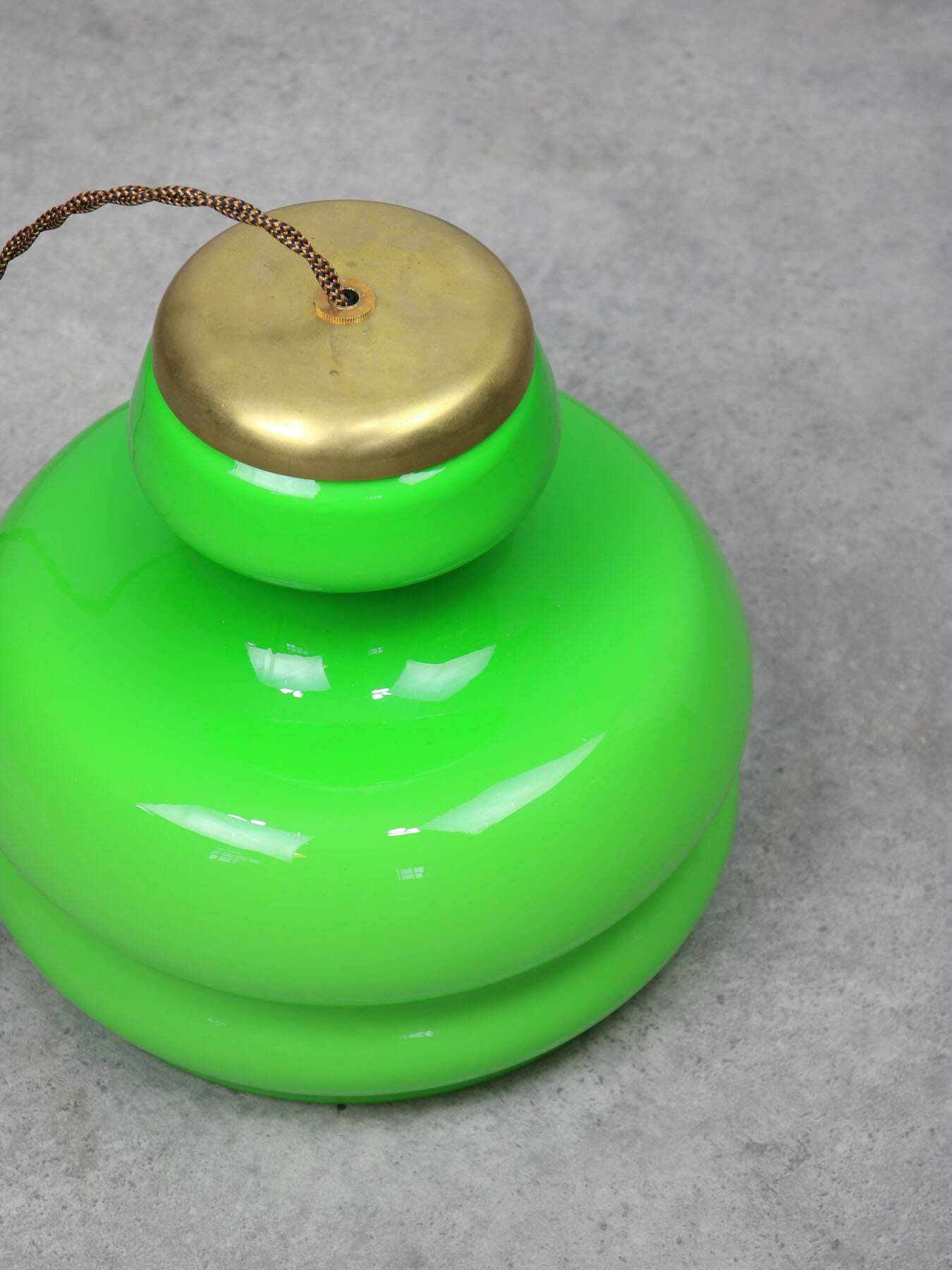 Big Green Mid-century Italian Brass and Glass Pendant Lamp