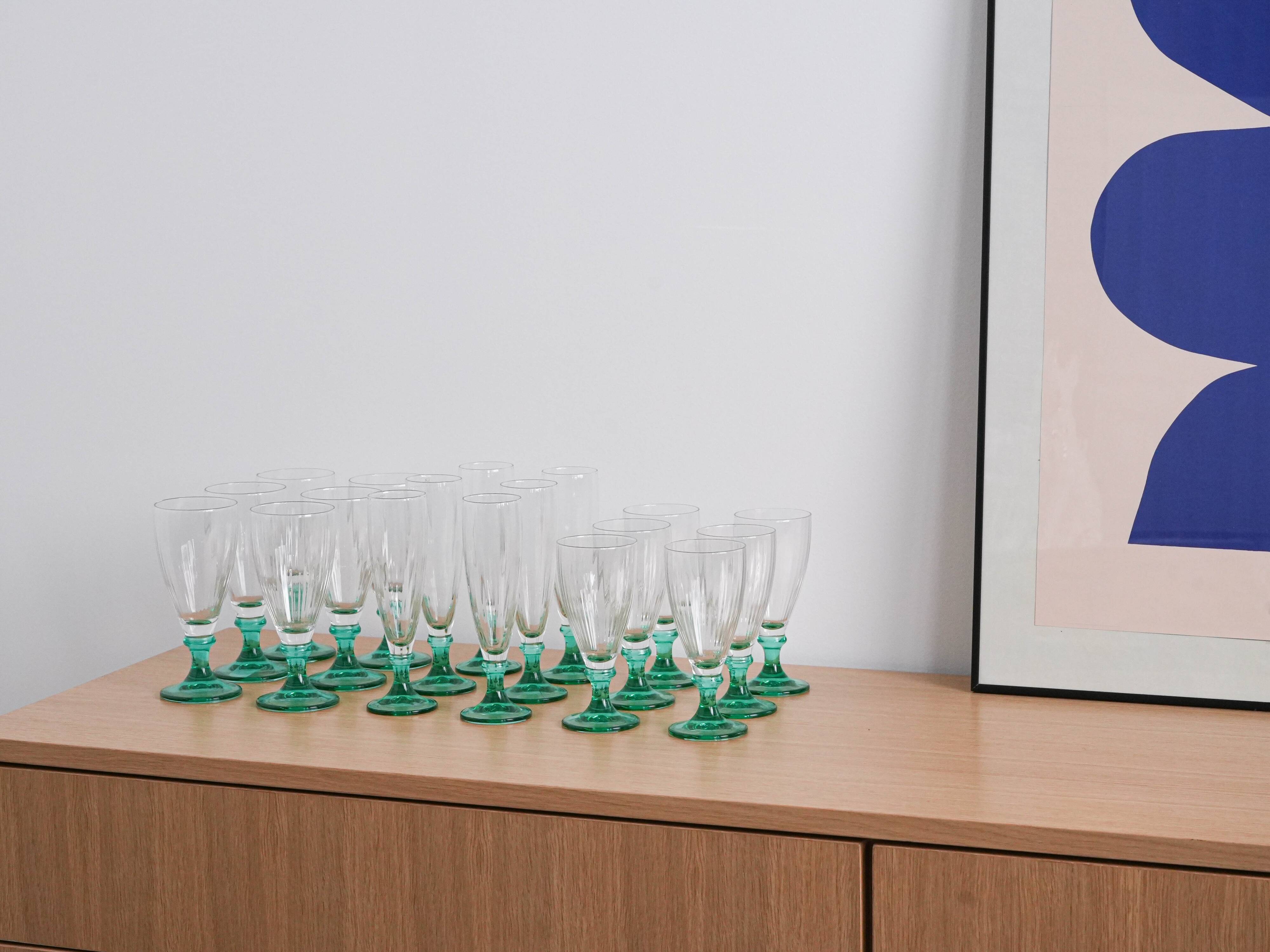 Set of wine and champagne glasses, 1970s, made in Italy