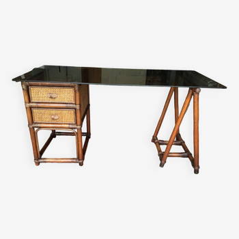 Bureau en rotin et cannage des années 60.