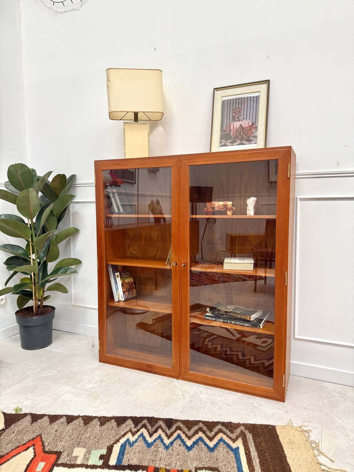 Teak glass bookcase