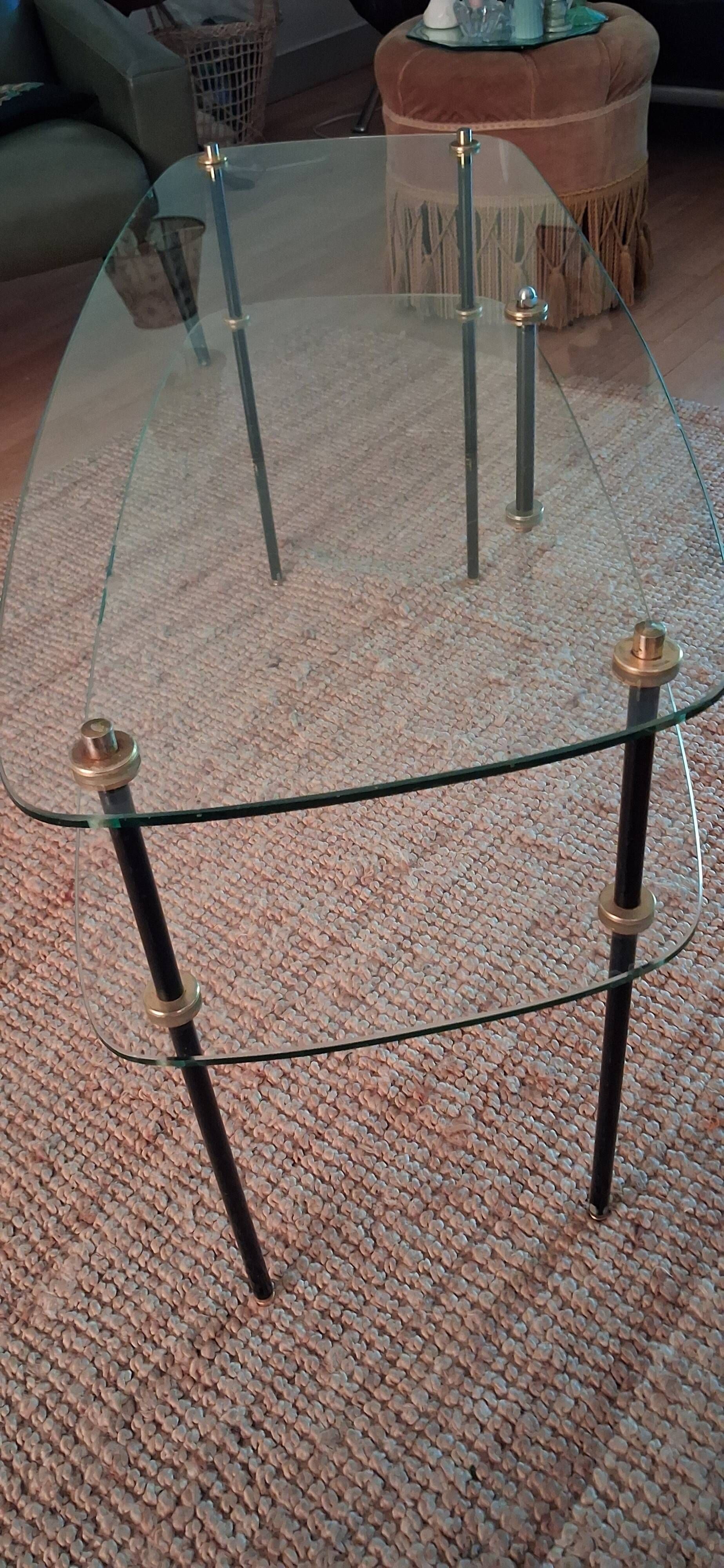 Coffee table from the 50s/60s in glass and metal.