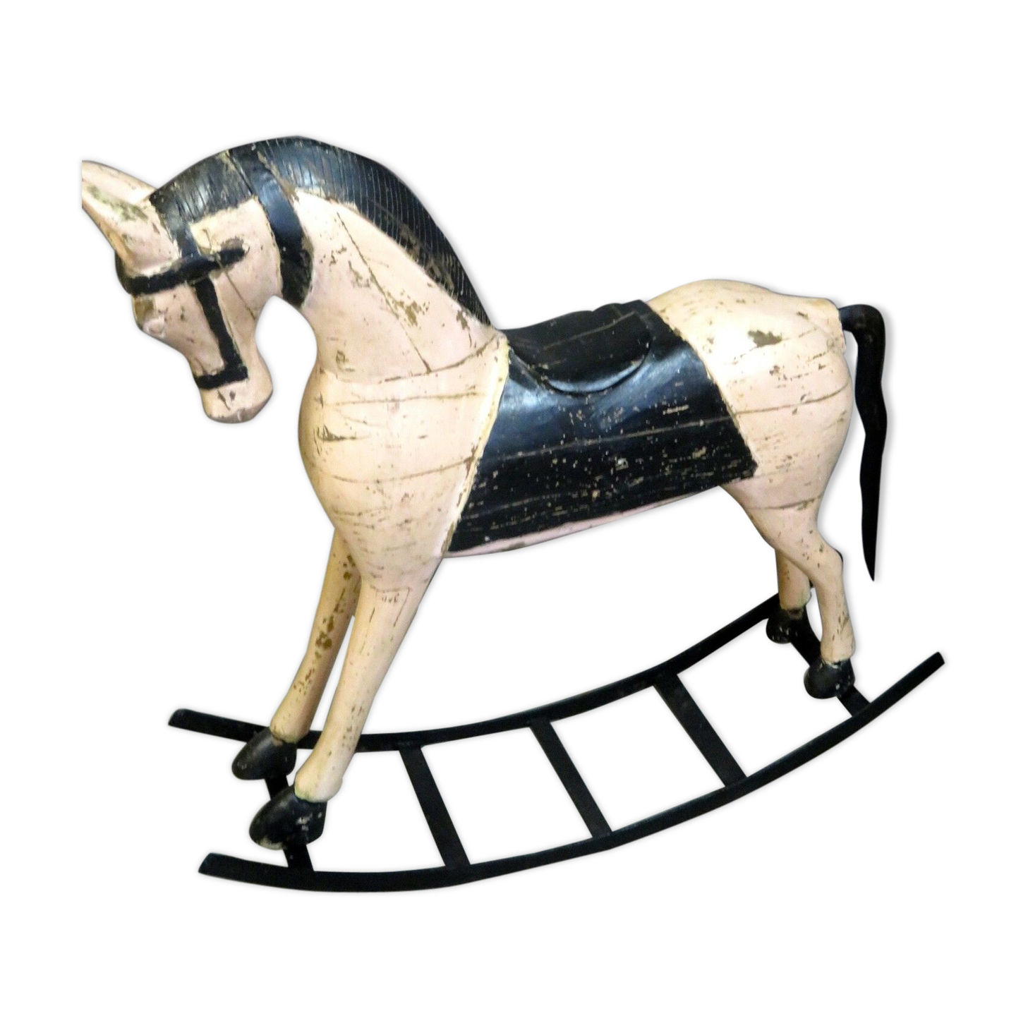 Powder pink and black rocking wooden horse