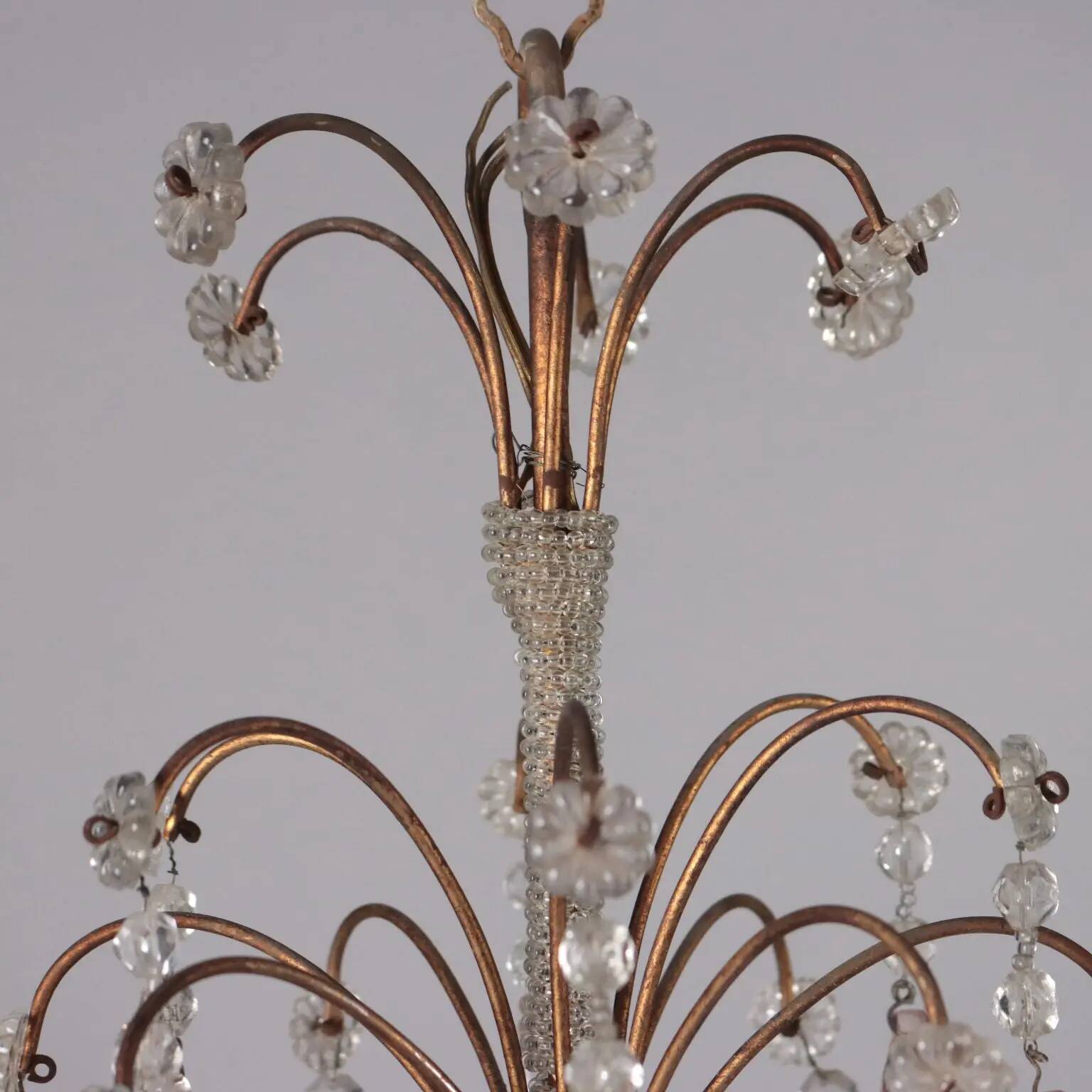 Lustre ancien 6 lumières en métal et verre, Italie, XXe siècle