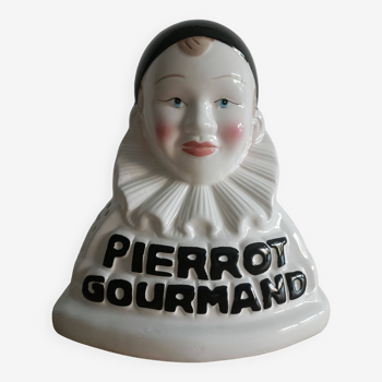 Advertising lollipop display with gourmet Pierrot bust in porcelain