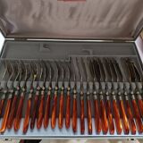 Cutlery Chabanna. Stainless steel and iridescent handle; 24 dessert place settings.