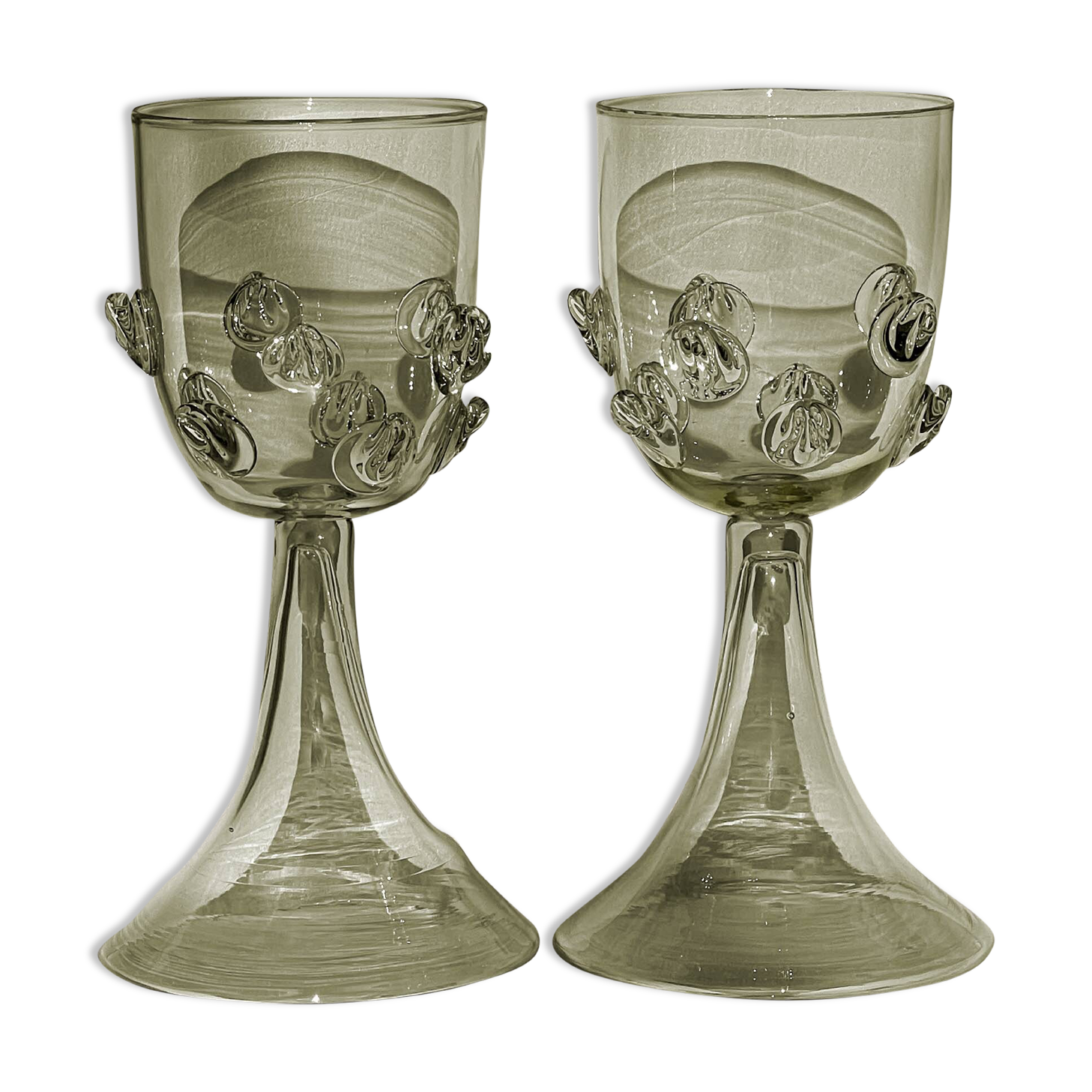 Paire de verres à vin en verre soufflé