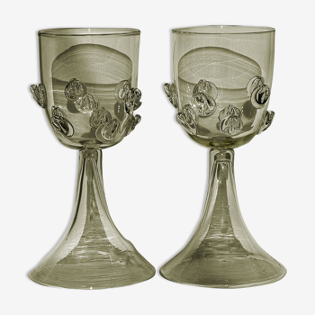 Pair of Mouthblown Wine Glass - Dots