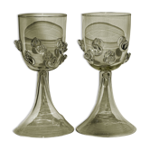 Pair of Mouthblown Wine Glass - Dots