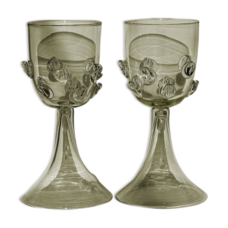 Pair of Mouthblown Wine Glass - Dots