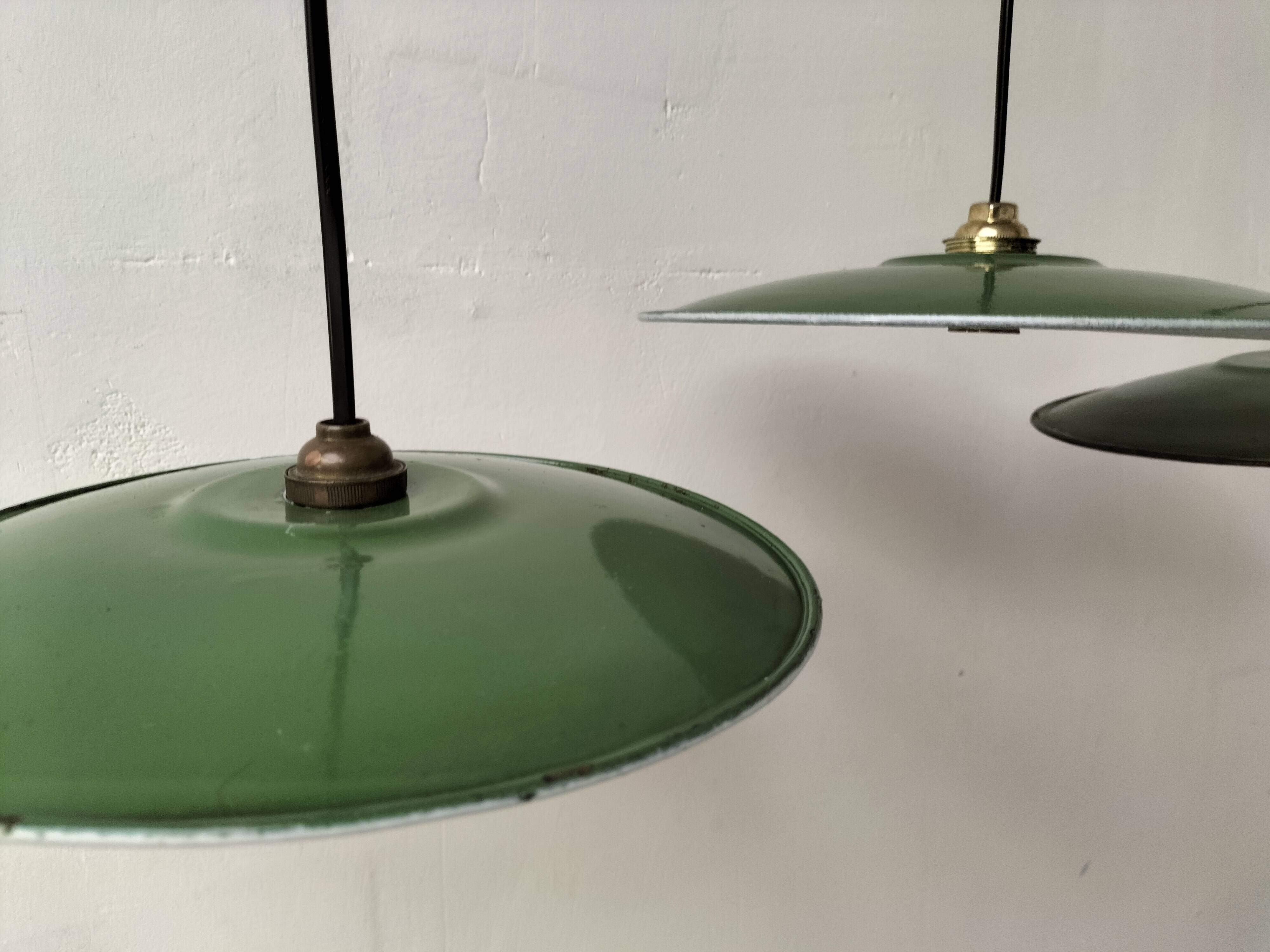 Enameled sheet metal pendant lights