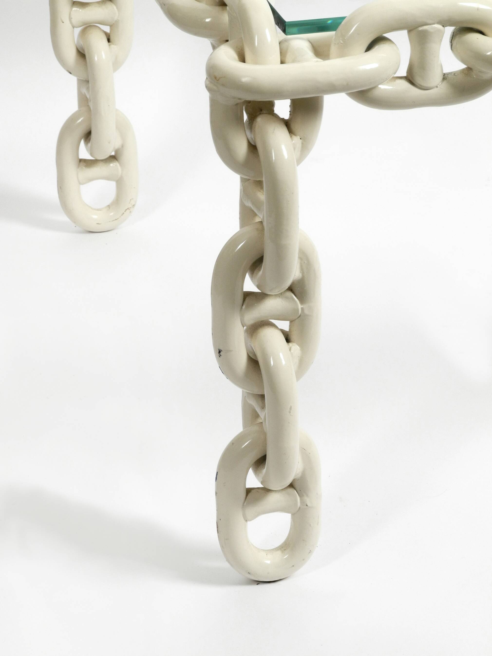 1970s XL Coffee Table Made of Nautical Iron Chain with a Thick Glass Plate